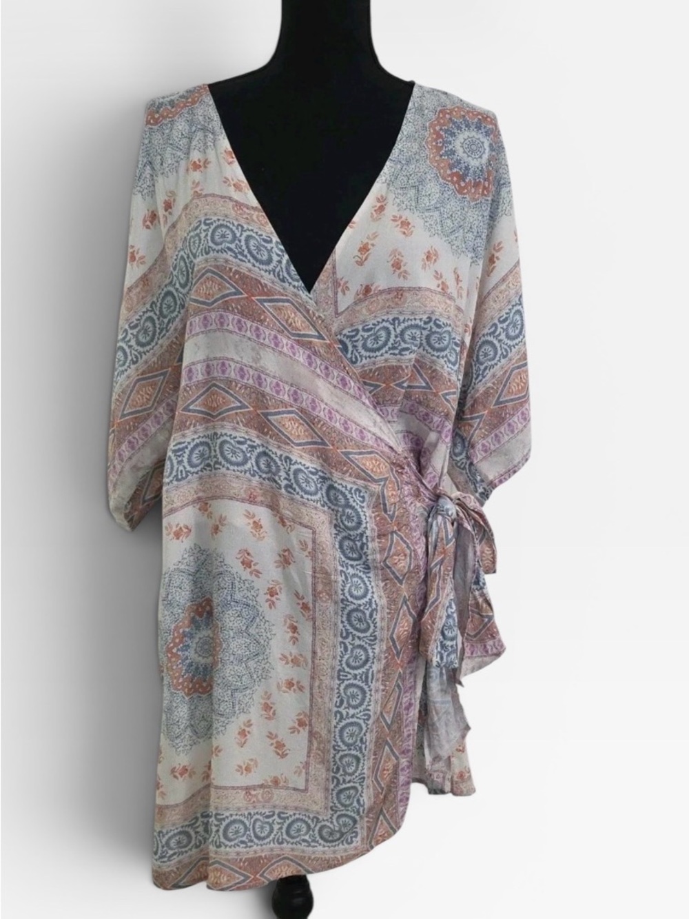 Wanderlust Paisley Wrap Dress in Lavender, Blue & Cream